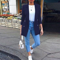 WW | Damen Blazer Eleganter Longblazer Mit 3/4 Ärmeln, Ideal Für Business Looks