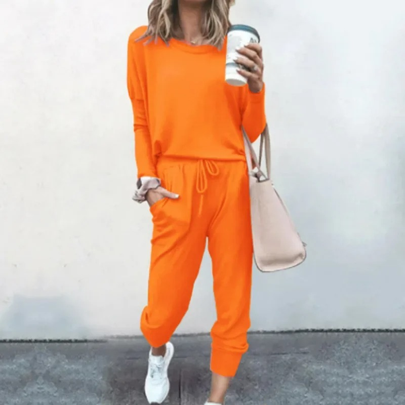 W&W Mode | Damen Hausanzug Bequemer Zweiteiler Mit Kordelzug Und Langarmshirt