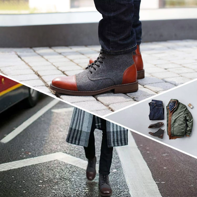 W&W Mode | Stylische Herrenschuhe Stiefel Mit Leder Und Stoffeinsatz