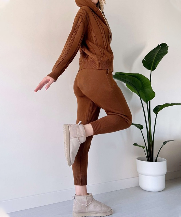 W&W Mode | teilige gestrickte Lounge-Set - trendiger Hoodie und Jogginganzug für Damen