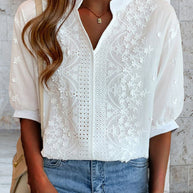 WW | Bestickte V-Ausschnitt Bluse