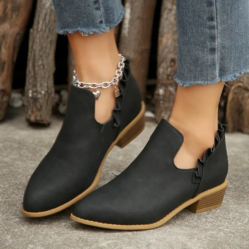 WW | Stilvolle Slipper Ankle Boots für Damen mit Rüschen Damen Ankle Boots