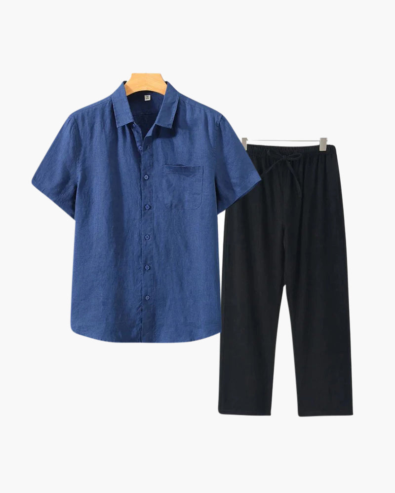 WW | Old Money Herren Leinen Satz Mit Kurzarmhemd & Sommerhose