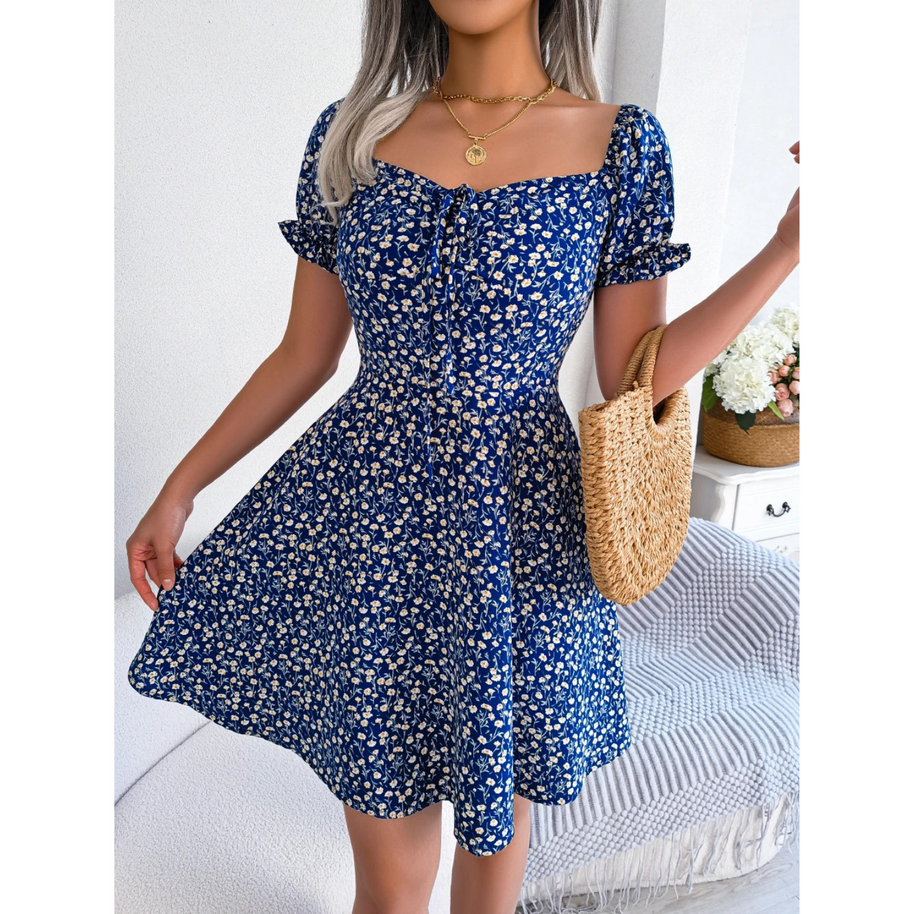 WW | Sommerkleid mit blumenverzierten Puffärmeln für Damen