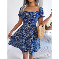 WW | Sommerkleid mit blumenverzierten Puffärmeln für Damen