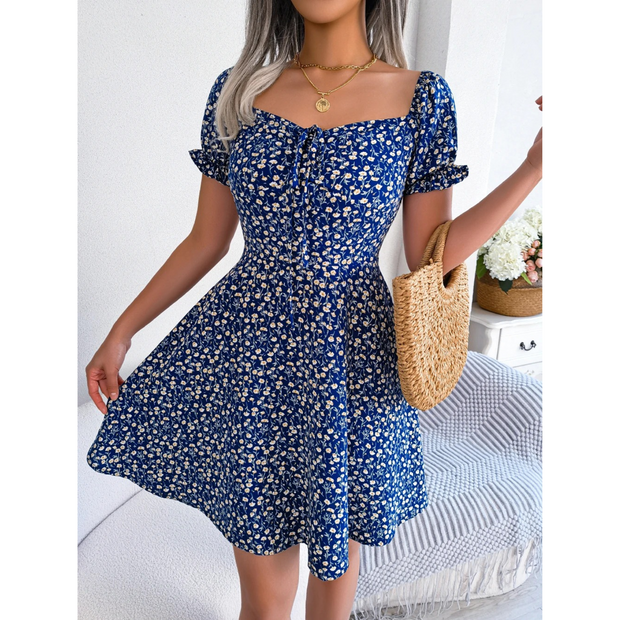 WW | Sommerkleid mit blumenverzierten Puffärmeln für Damen