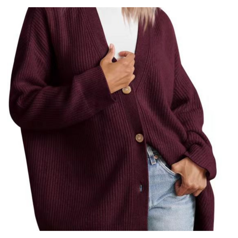 WW | Schicke Übergroße Strickjacke Mit Knöpfen Für Damen