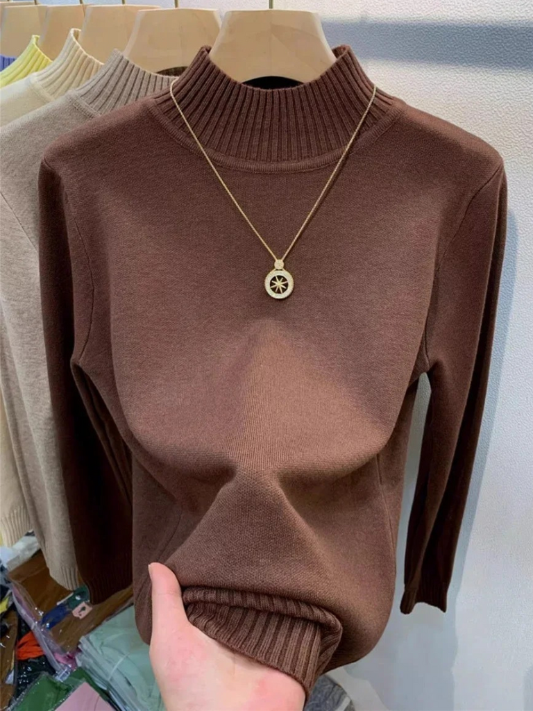 WW | Damen Rollkragenpullover Gerippter Saum Warme Strickwaren Rollkragenpullover Damen