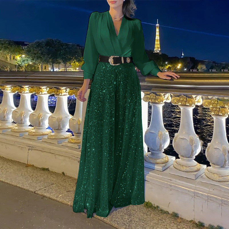 WW | Eleganter Schnitt - Weitbeiniger Pailletten-Jumpsuit