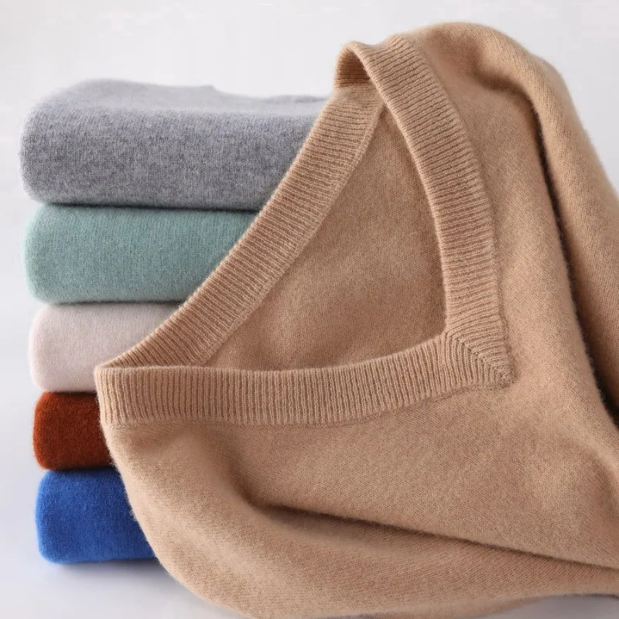WW | Herren Wollpullover Mit V-ausschnitt Und Weichem Strick