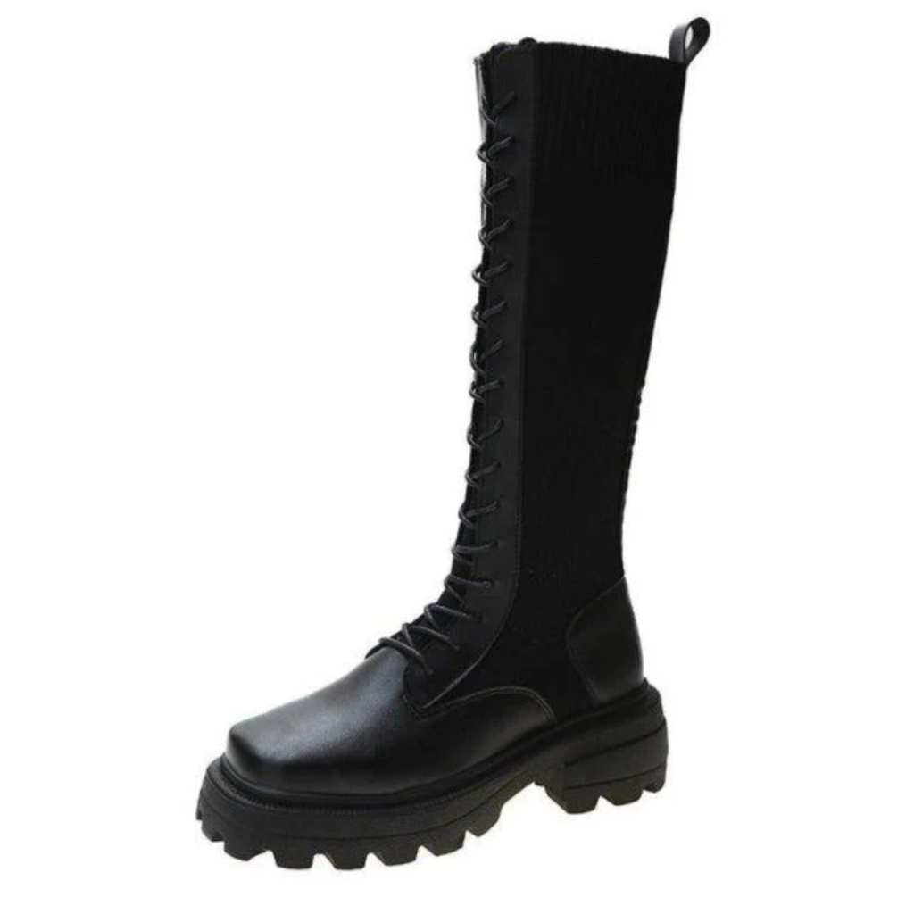 WW | Damen Stiefelette Mit Schnürung, Kniehoch, Robuster Profilsohle