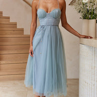 WW | Rare Beauty Tüll Rückenfreies Midi Kleid