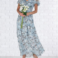 WW - Florales Maxikleid Damen | Chiffonstoff luftiges Sommerkleid | Maxikleid mit fließendem Rock