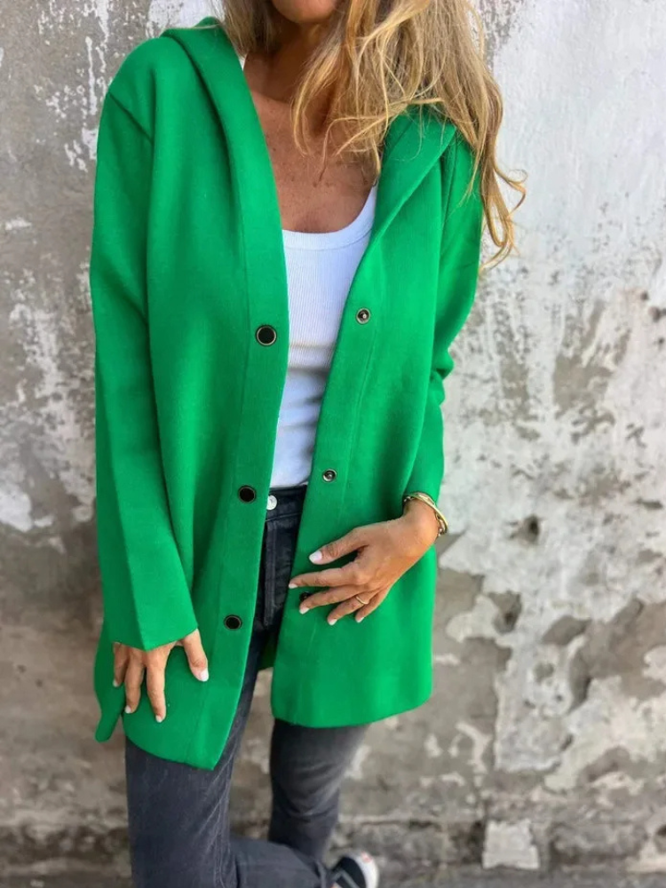 WW | Lange Strickjacken Für Damen Eleganter Strickjacke Mit Kapuze Und Knöpfen