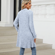 WW | Lange Strickjacken Damen Gerippte Offene Vorderseite Jacke mit Taschen