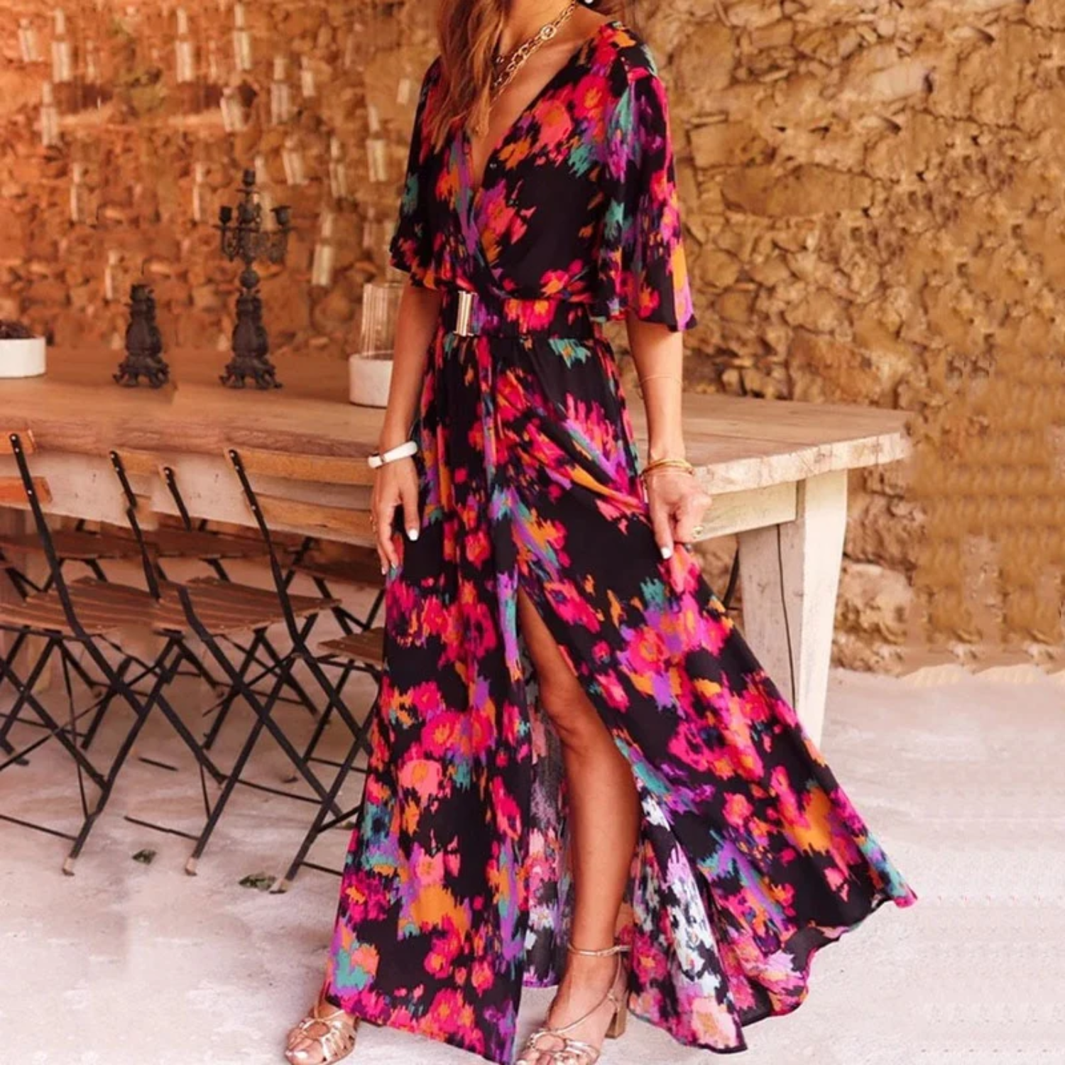 WW | Stilvolles Wickel-Maxikleid für Jeden Anlass