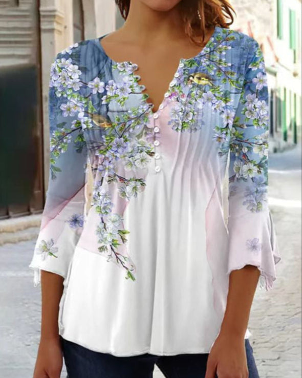 WW | Blumen gestickte Bluse mit Ärmeln für Frauen