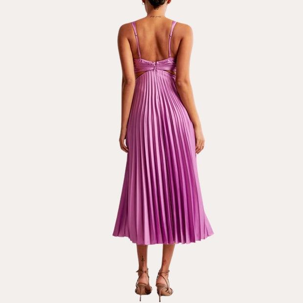 WW | Midi Kleid Ärmellos V-ausschnitt Twist Front & Cut Out Detail Plissierter Rock