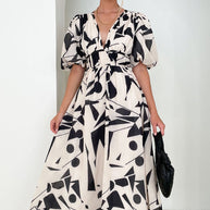 WW | Real Love Print Puffärmel Maxi Kleid