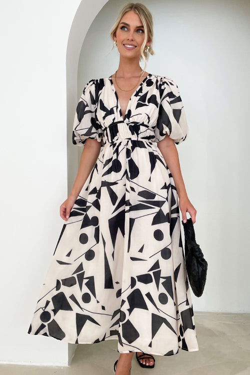 WW | Real Love Print Puffärmel Maxi Kleid