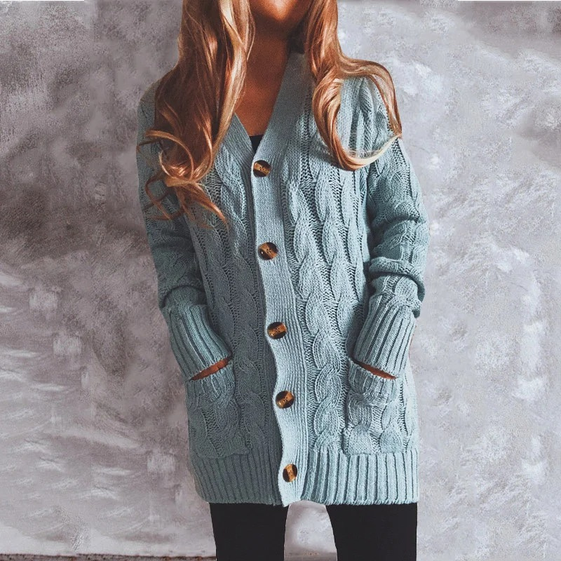 W&W Mode | Wollstrickjacke Damen Mit Zopfmuster Und Holzknöpfen, Lockere