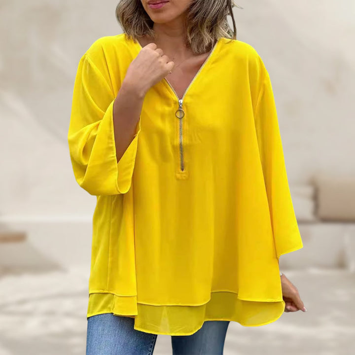 W&W Mode | Chiffon Reißverschlussoberteil V-Ausschnitt