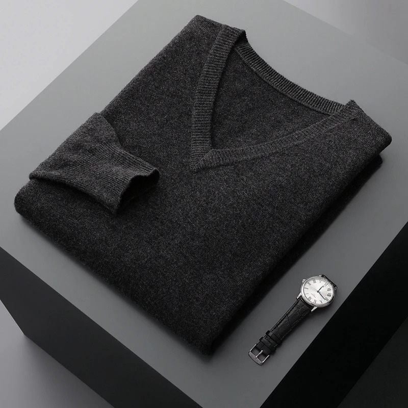 W&W Mode Herren Pullover V-Ausschnitt langarm Strick