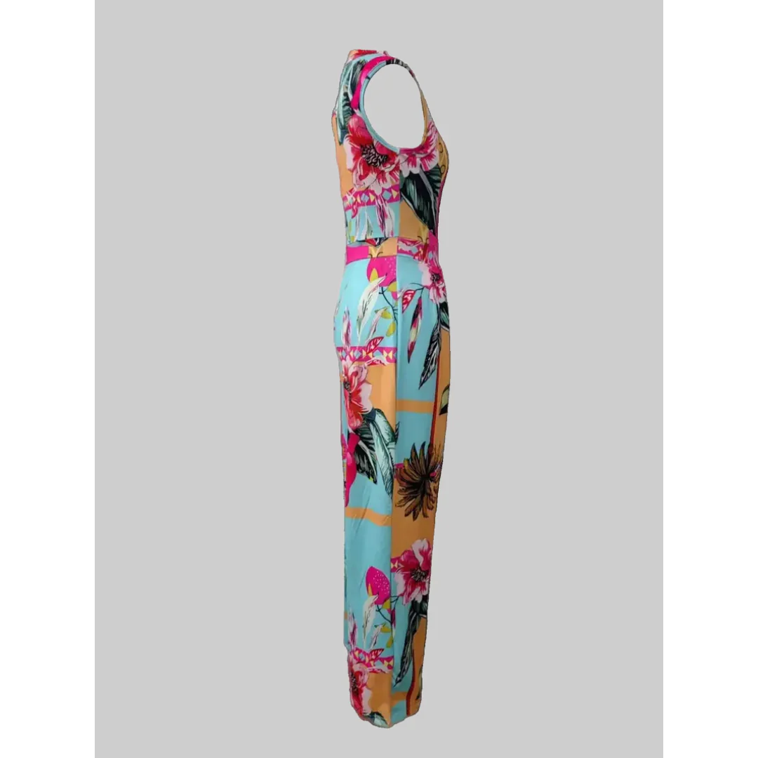 Ärmelloser Jumpsuit - Boho - Blumendruck Weites Bein