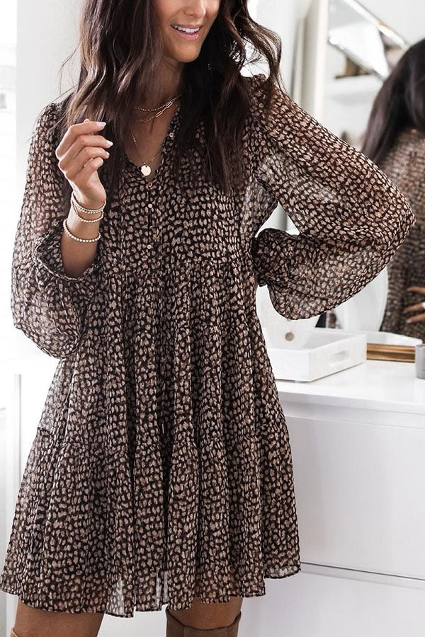 WW | Traum Tage Leopardenprint Babydoll Mini Kleid