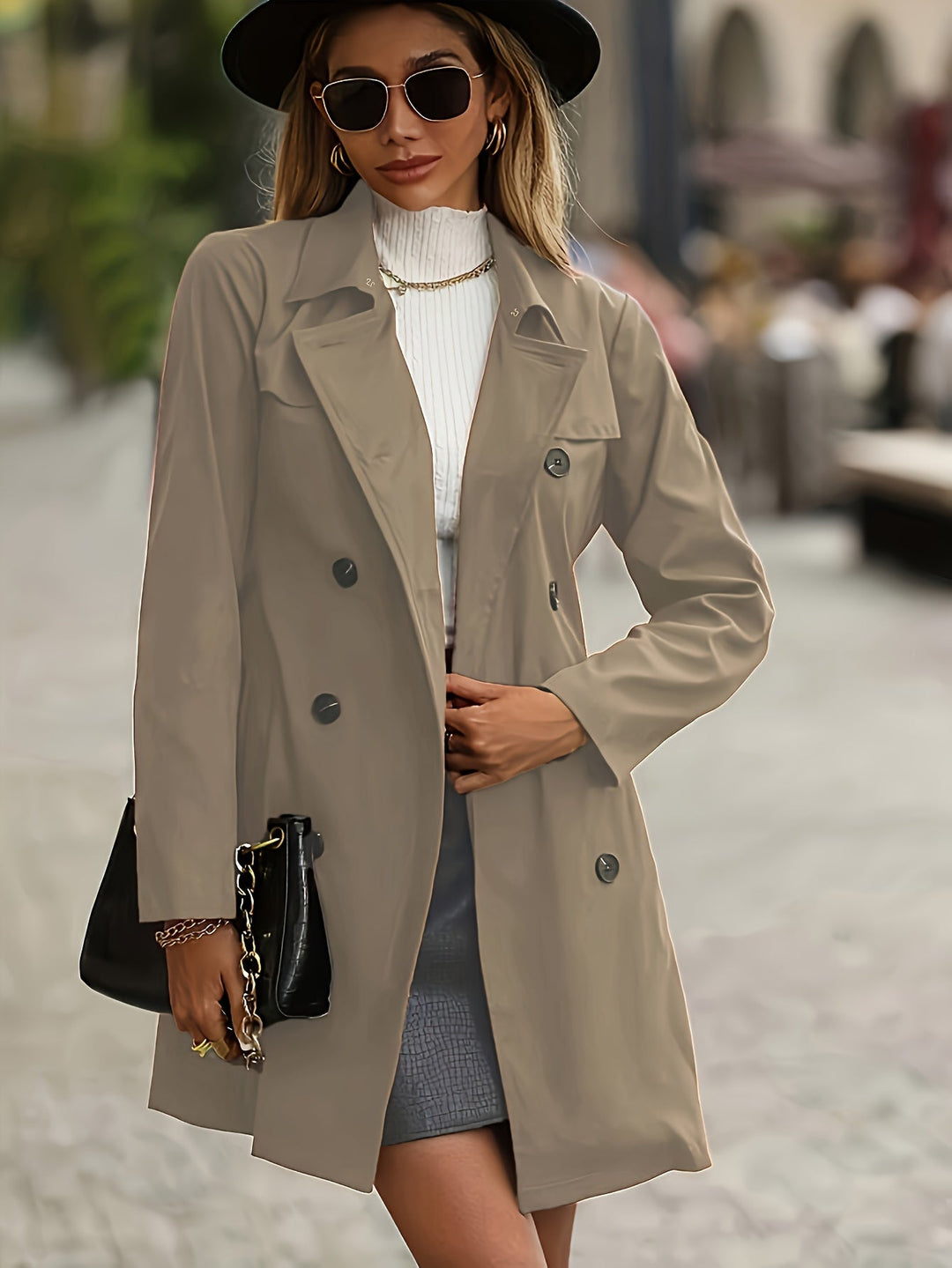 W&W Mode | Damen Doppelreihiger Trenchcoat Mit Knopfdetails