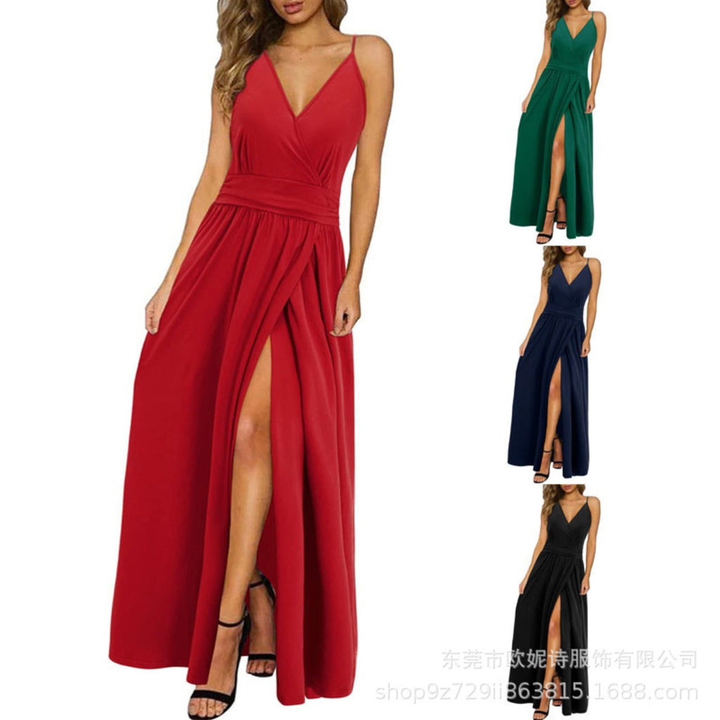 W&W | V-Ausschnitt Hosenträger ärmellos sexy rückenfreies farblich passendes Kleid
