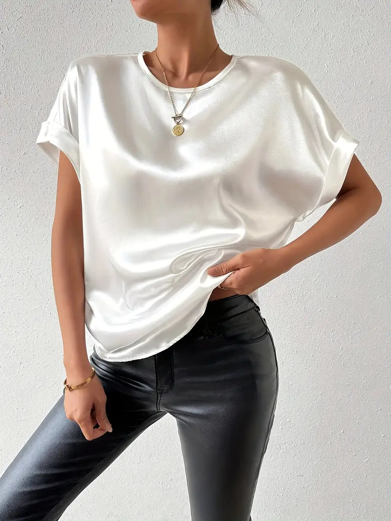 WW | Satin T-Shirt Mit Umgeschlagenen Ärmeln Für Damen