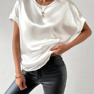 WW | Satin T-Shirt Mit Umgeschlagenen Ärmeln Für Damen