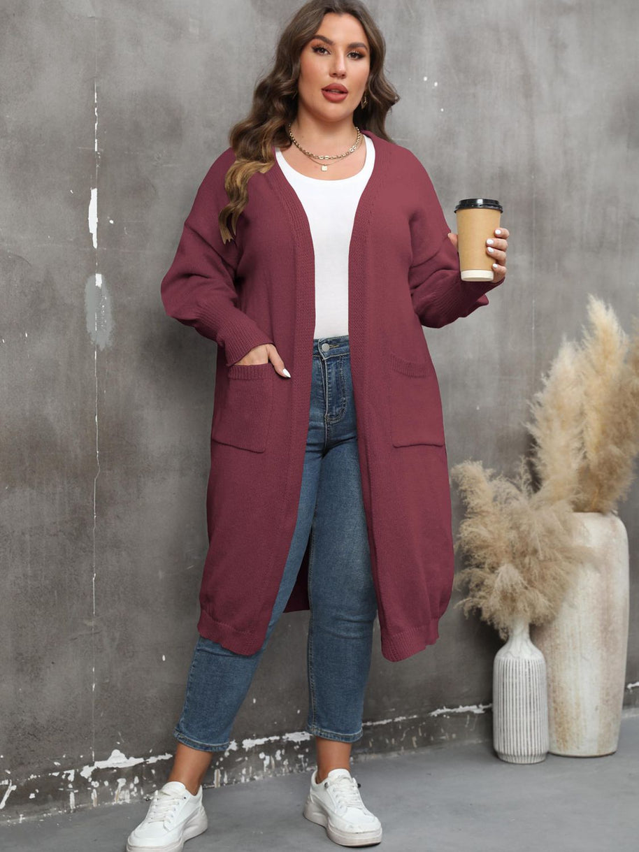 WW | Plus Size Langarm Taschen Cardigan