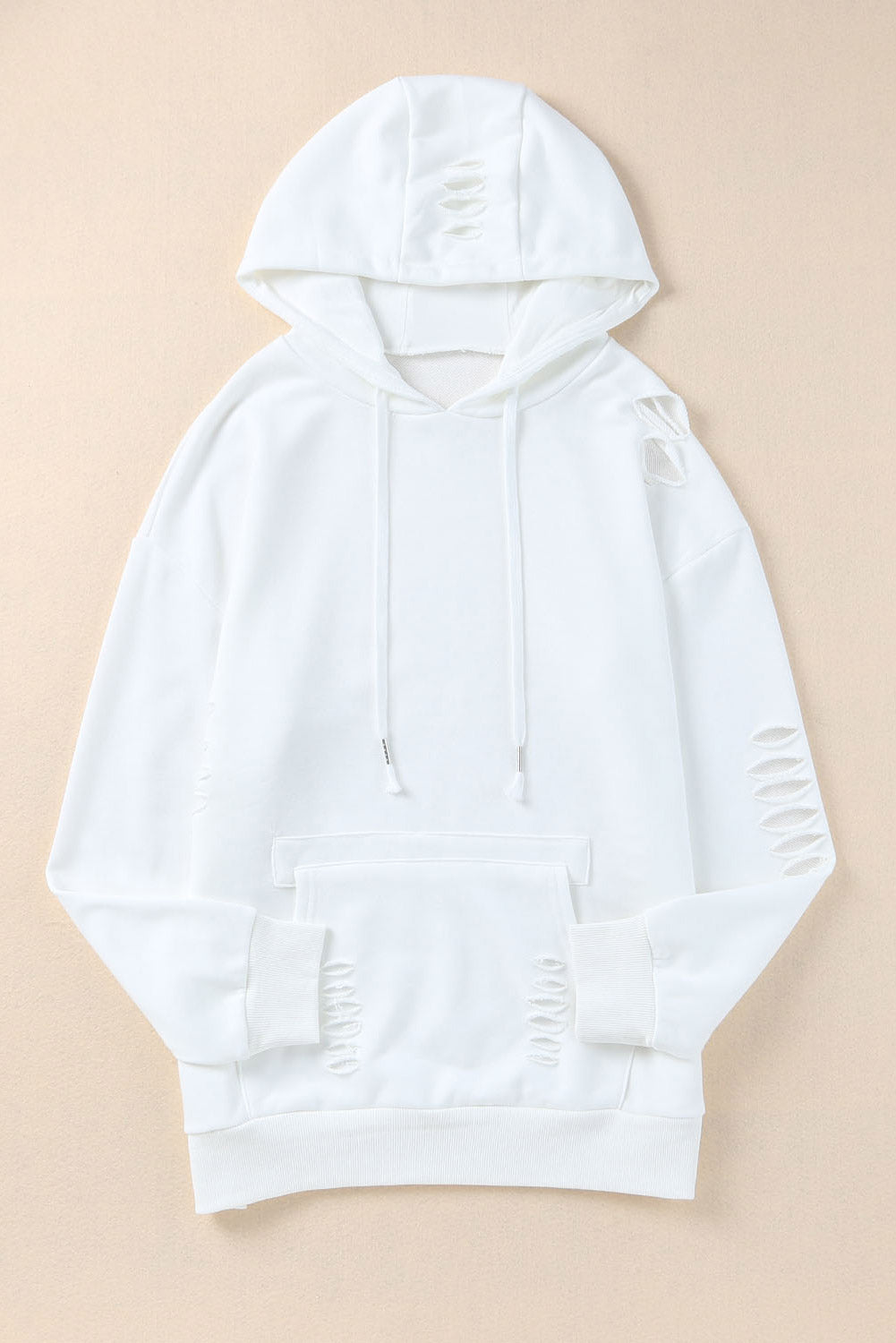 WW | Zerrissene Kapuzenpullover mit Langen Ärmeln und Kordelzug