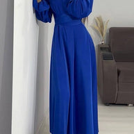WW | Einfarbiger Rüschensleeve Taillierter Krawatten Slim Fit Maxikleid