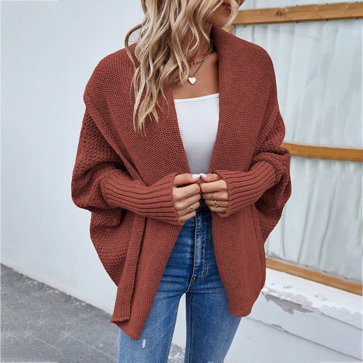 W&W Mode | gestrickte Damenjacke - lockere Passform mit großem Kragen und Fledermausärmeln