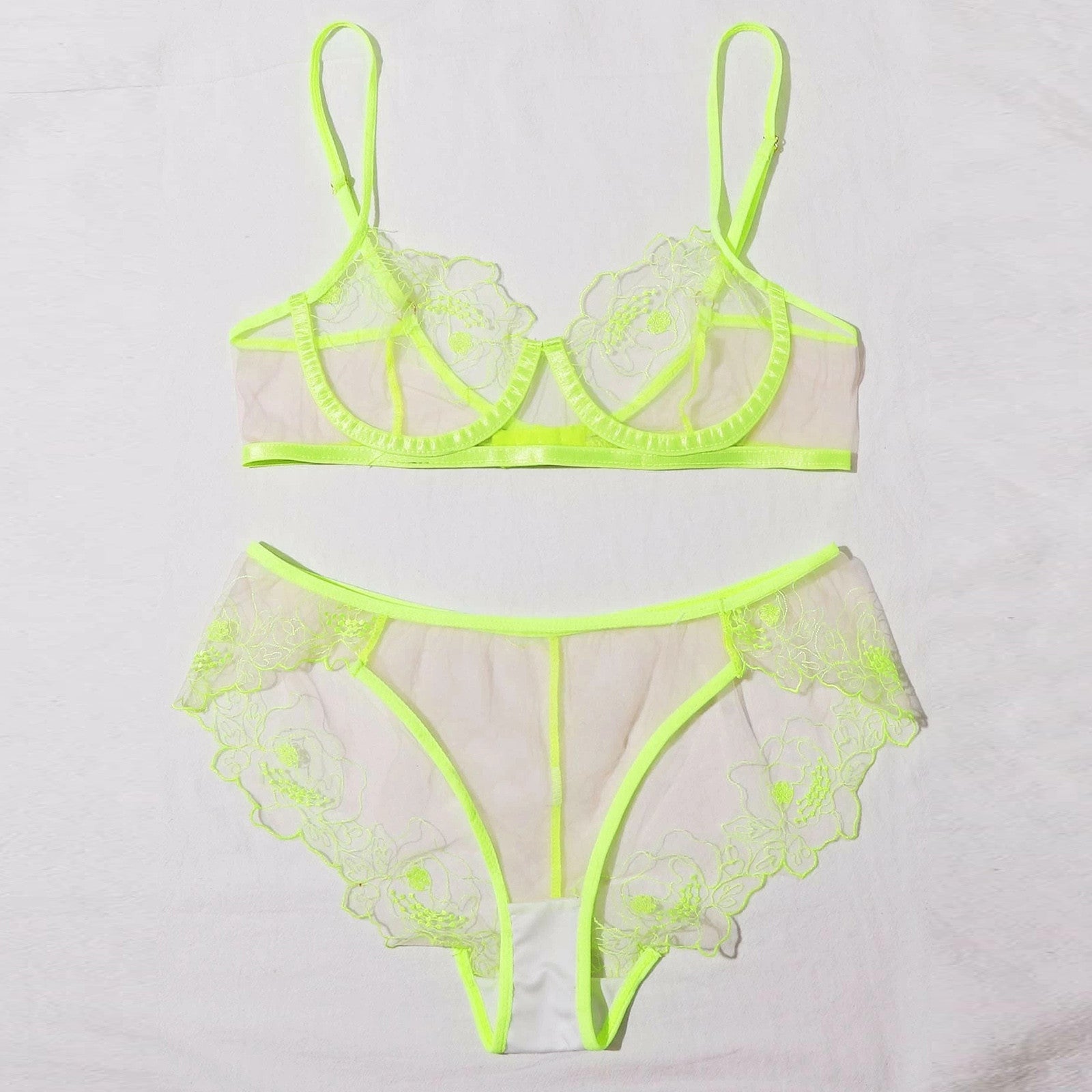 WW | Women's Mesh Stickerei Sheer Dessous Set