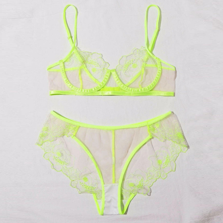 WW | Women's Mesh Stickerei Sheer Dessous Set