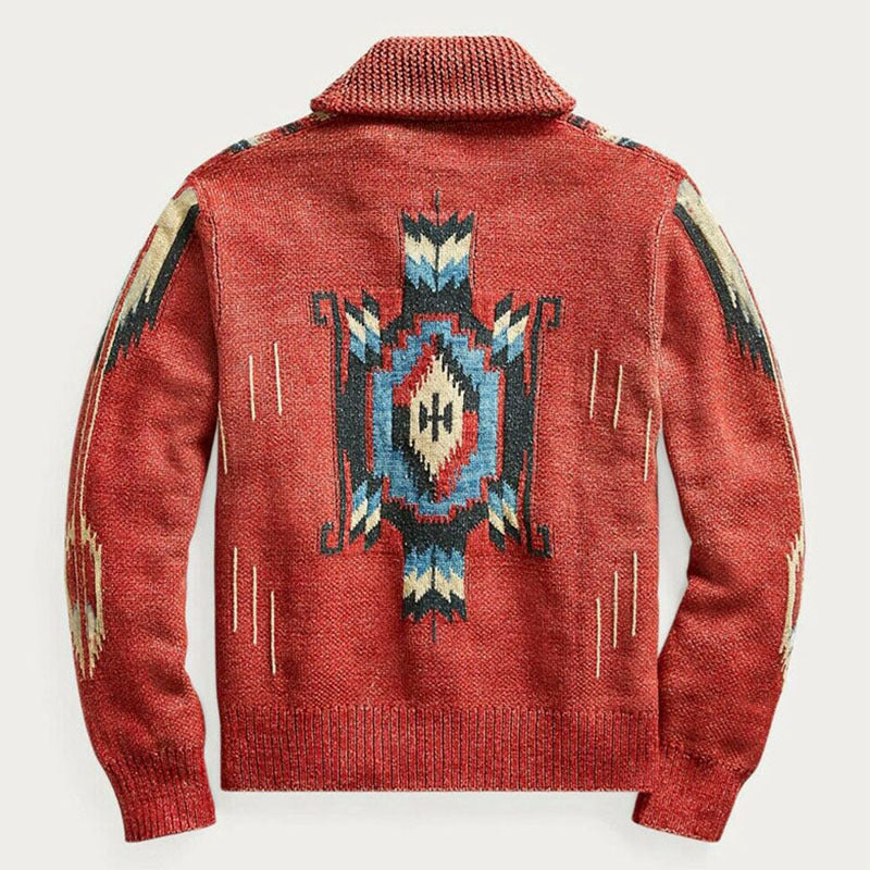 WW | Herren Jacquard Strickjacke Im Weinlese Stil