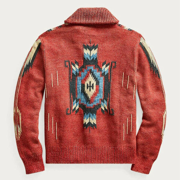WW | Herren Jacquard Strickjacke Im Weinlese Stil