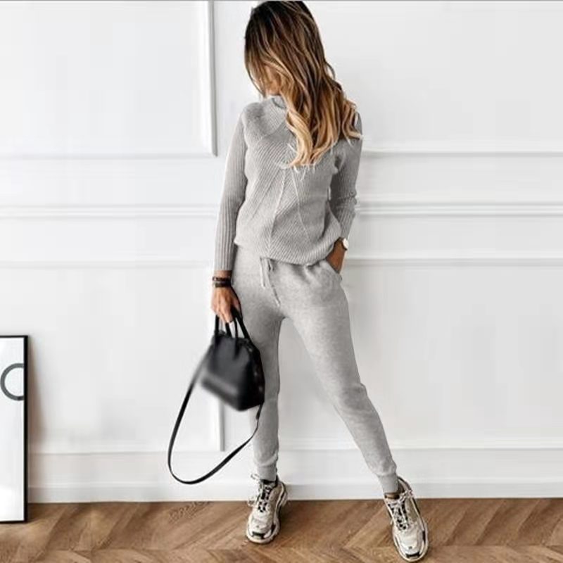 WW | Gestreifter Rollkragenpulli Und Elastische Hose Im Set