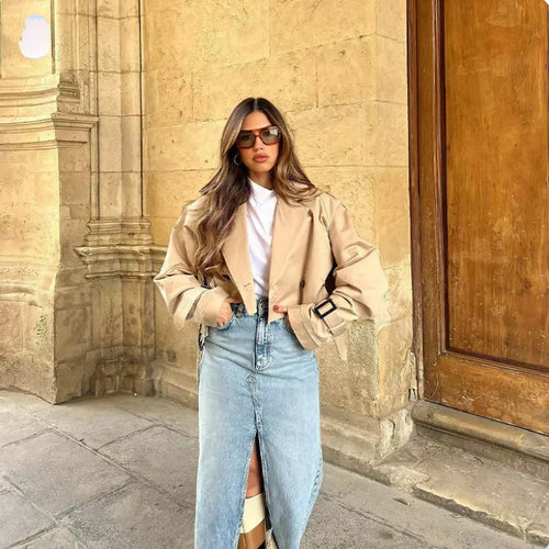 W&W Mode | Langarmiger Trenchcoat mit verstellbarem Gürtel