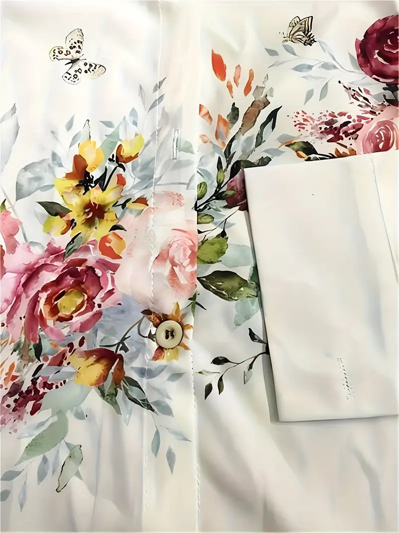 WW | Bluse für Frauen mit Blumenmuster, Lässige Hemdbluse mit Langen Ärmeln