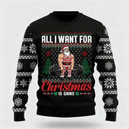 W&W Mode | Buntes Santa Claus Cartoon Druck - Schwarzer Feiertags-Icon Pullover
