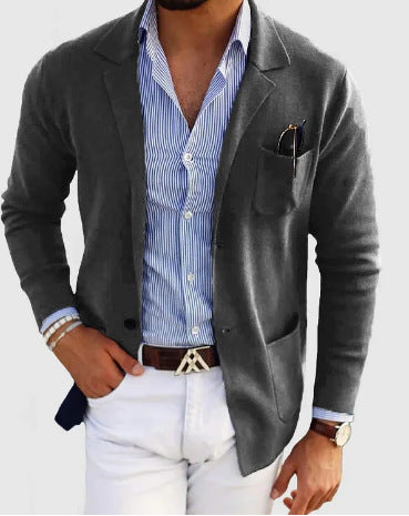 WW | Herren Strickjacke Mit Lässigen Knöpfen, Taschen Und Reverskragen, Einfarbig, Langärmelig