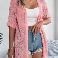 WW | Durchbrochene Offene Front Halbarm-Cardigan