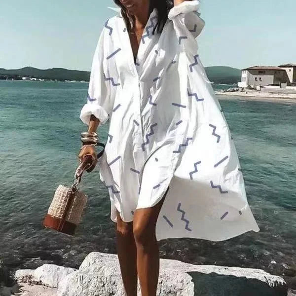 WW | Lässige Langärmlige Kleid Mit Knopfleiste