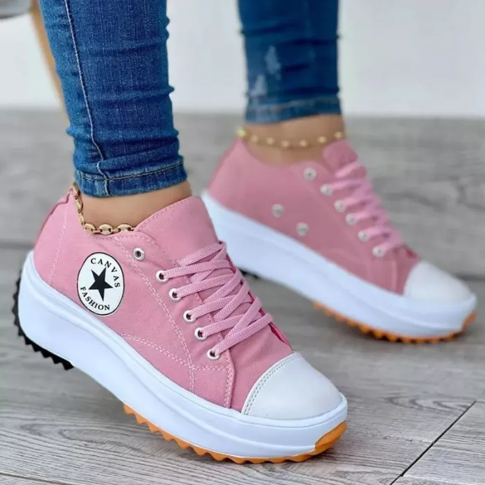 W&W Mode Sneaker Damen dicke Sohle Schnürung