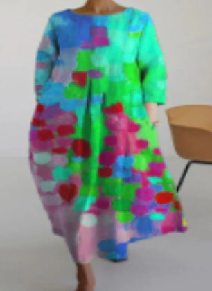 WW | 3d Baumwolle Und Leinen Kleid Mit Halbem Ärmel